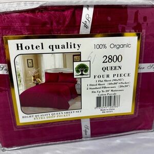 QUEEN Sheet Set - Solid Cranberry Striped - Fits up to 20” Mattresses - NEW!